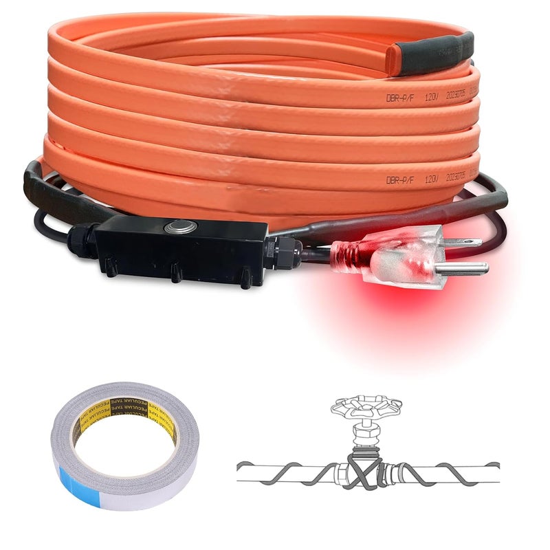 Cupohus Self-Regulating Heat Tape for Water Pipes 15FT, Waterproof Thermostat for Outdoor, Freeze Protection Heat Trace Cable for Metal, Plastic Home Pipes, Roof and RV, 110-120V - Image 1